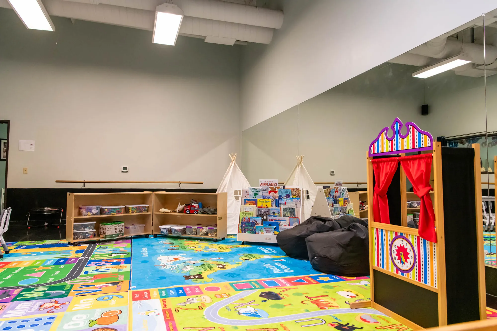 Bright, colorful play-based classroom at Evergreen Dance Academy Child Care in Vancouver, WA